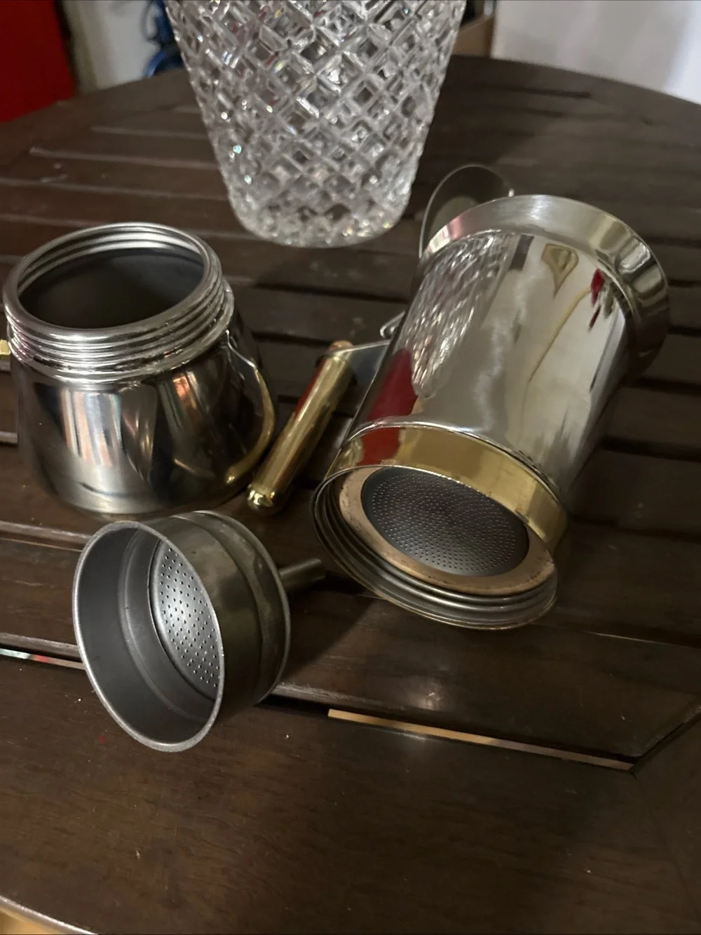 Vespress`Espresso Coffee Maker VEV INOX 18/10 stainless 24k Gold Trim Overlay